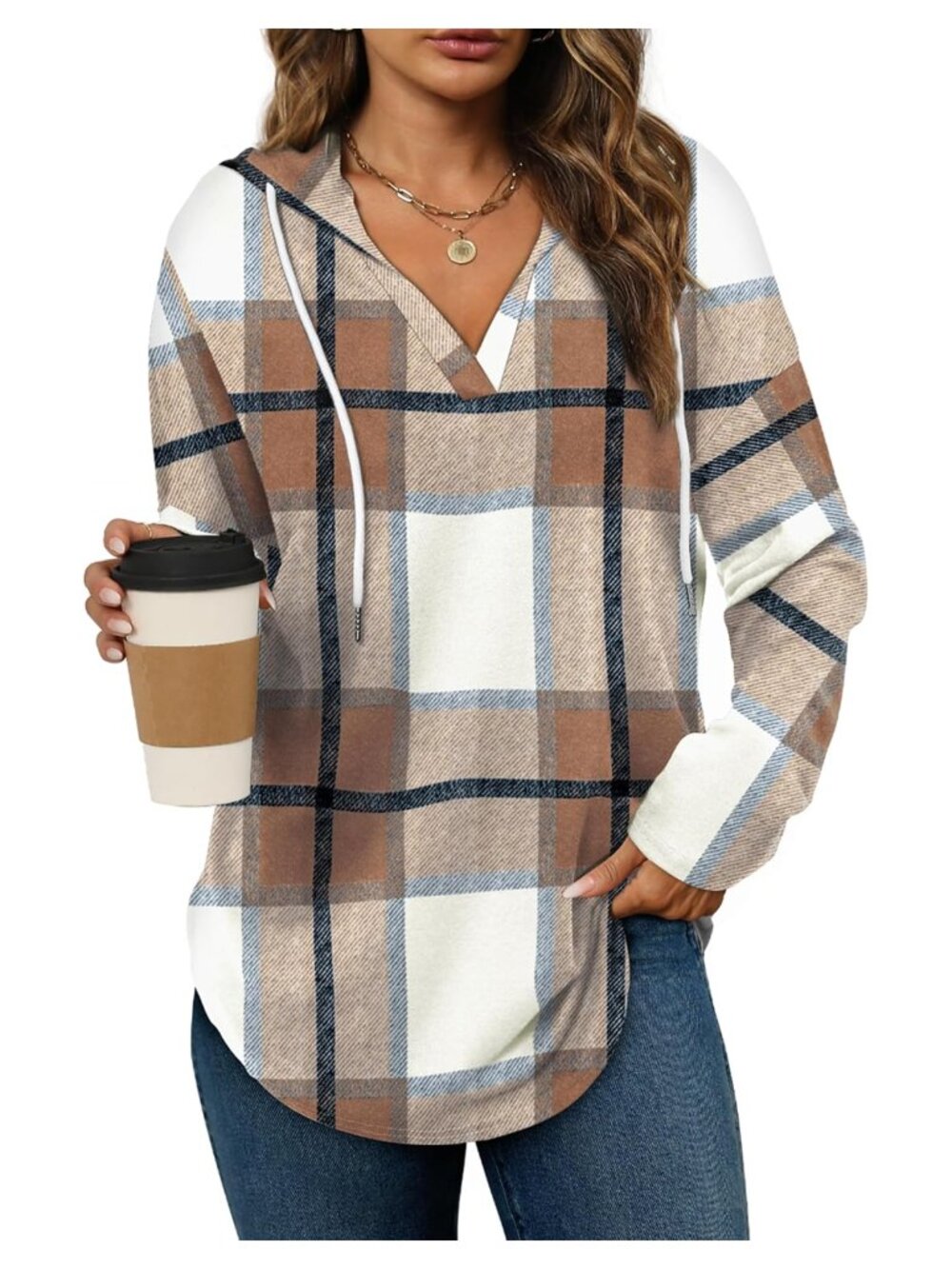 Oversized Plaid Pullover Hoodie Long Sleeve Loose Fit Sweatshirt
